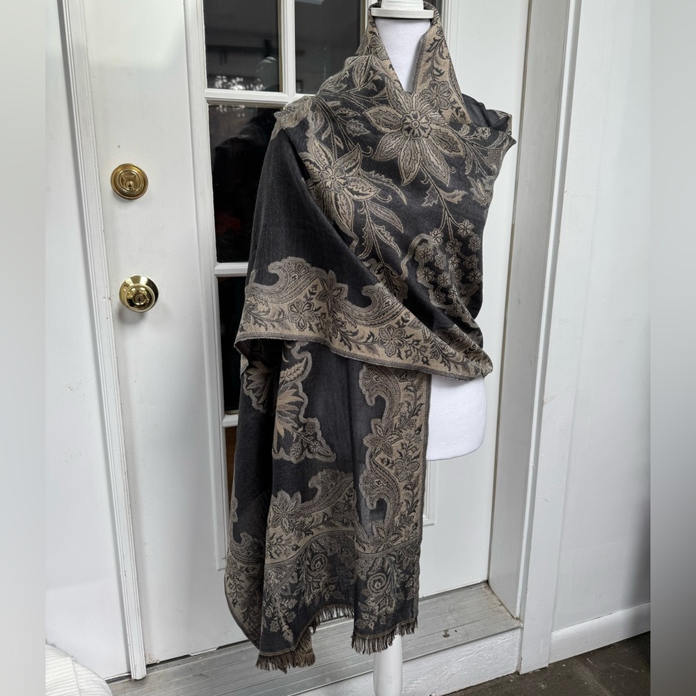 MaxMara Black and Gold Floral Wrap